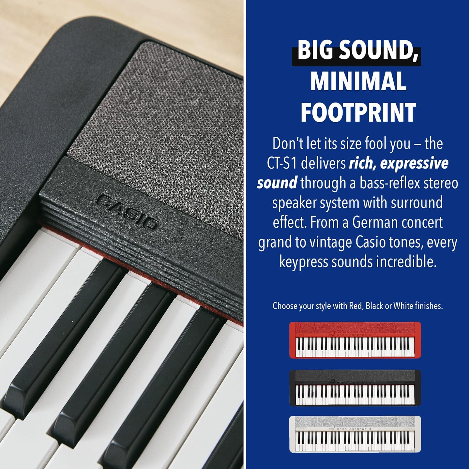 Casio Casiotone CT-S1 – 61-Key Touch-Sensitive Retro Keyboard | Sleek, Portable Design for Beginners to Pros | Stereo Grand Piano + 60 AiX Tones | USB-MIDI Connectivity | Red
