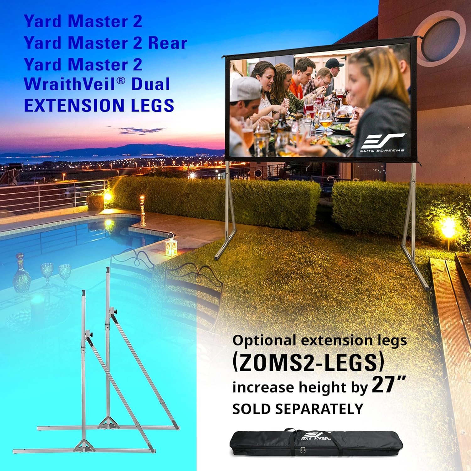 Elite Screens Yard Master 2, 110-INCH Outdoor Projector Screen with Stand 16:9, 8K 4K Ultra HD Fast Fold Portable Movie Screen Foldable Easy Snap On Cinema Theater, OMS110H2