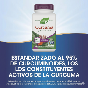 🌿 Extracto de Cúrcuma Nature’s Way® | 60 tabletas (Antiinflamatorio · Articulaciones · Antioxidante · Digestión) ⭐ Extracto concentrado estandarizado al 95% en curcuminoides, diseñado para apoyar la salud articular y reducir la inflamación de forma efectiva.