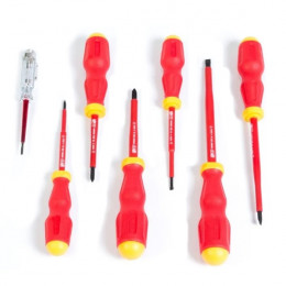 JUEGO 7 DESTORNILLADORES AISLADOS, 1000 V. MAXSTEEL, 2 PHILLIS PH1 Y PH2, 4 PLANOS 3/32, 1/8, 5/32, 7/32 Y 1/4. STANLEY