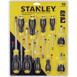 JUEGO DE 10 DESTORNILLADORES CUSHIONGRIP, 4 PLANOS, 2 GABIENTE, 4 PHILLIPS. MARCA STANLEY
