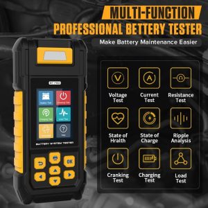 BT760 - Probador de batería de automóvil de 12 V, 24 V, 30 a 2000, CCA para automóvil, con impresora y pantalla a color, manivela/carga/prueba de carga máxima para motocicleta, automóvil