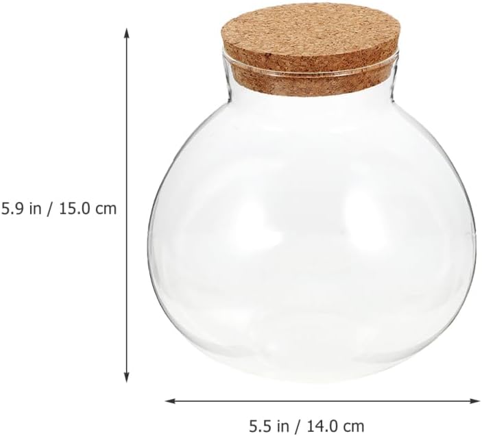 Healeved 2 tarros redondos de vidrio para terrario, bola para suculentas, brotes de terrario, floreros, tarro de dulces de Pascua, botella de deseos con tapa de corcho para plantas, 5.9 in x 16