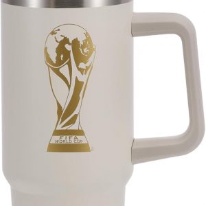 Edición Oficial de la Copa Mundial de la FIFA 2026 - Vaso de doble pared aislado de 30 oz con asa y popote - Acero inoxidable premium - Solo lavado a mano - Diseñado para mantener