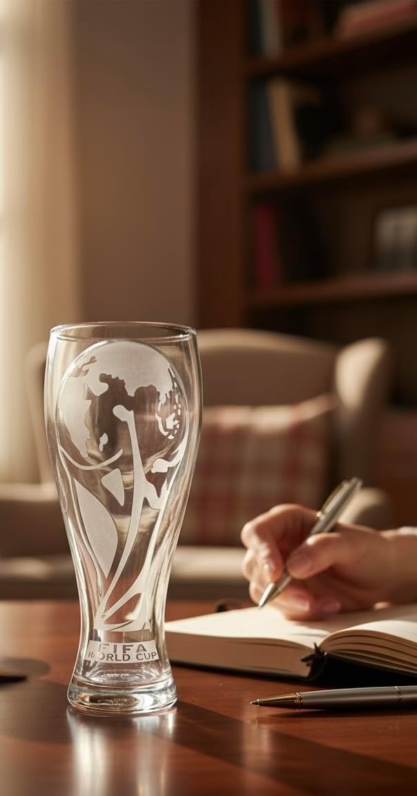 Edición oficial de la Copa Mundial de la FIFA 2026 – Vaso de cerveza Pilsner de 17 onzas y juego de regalo de abrebotellas de trofeo de 6 pulgadas – 1 de cada uno – Perfecto para fiestas, Mancaves