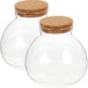 Healeved 2 tarros redondos de vidrio para terrario, bola para suculentas, brotes de terrario, floreros, tarro de dulces de Pascua, botella de deseos con tapa de corcho para plantas, 5.9 in x 16