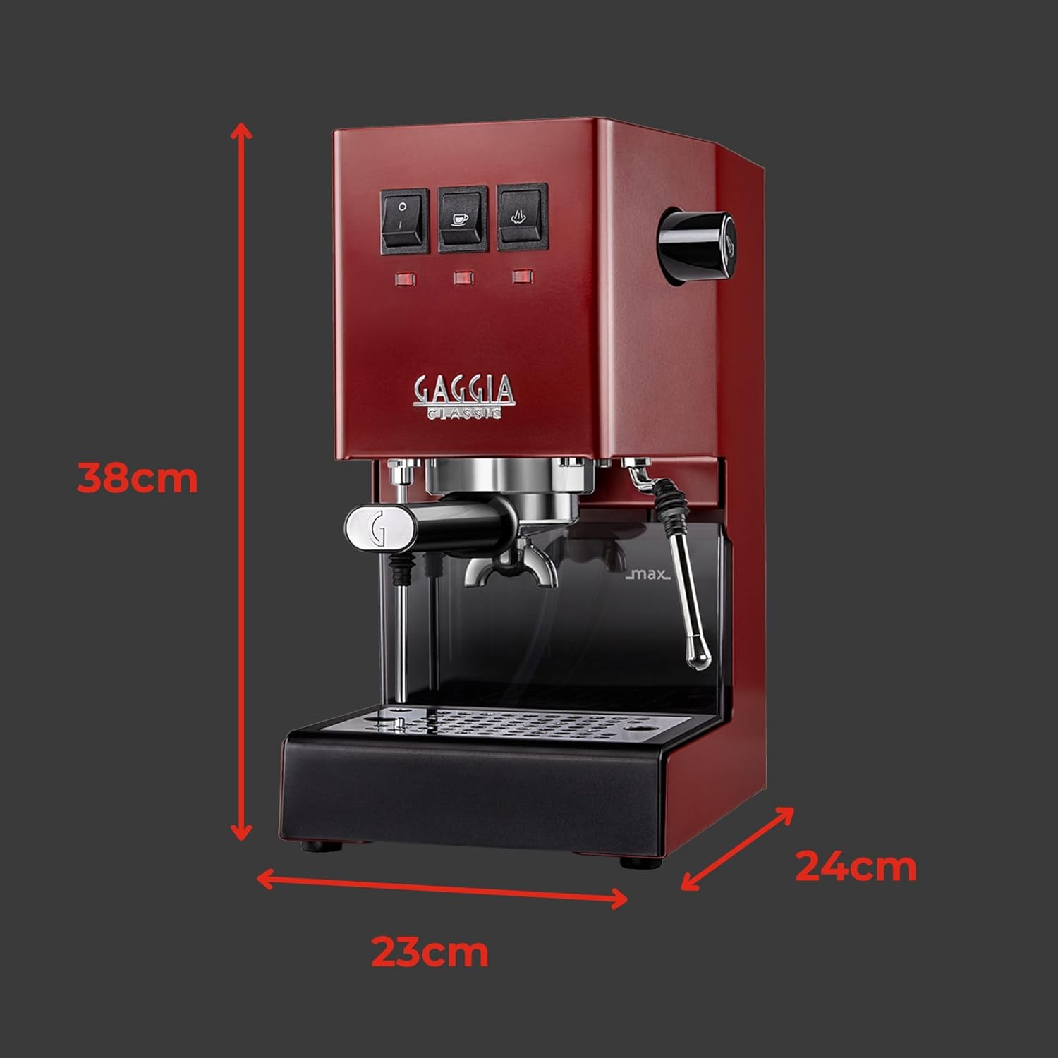 Gaggia RI9380/47 Classic Pro - Máquina de café expreso, 1.3 litros, color rojo cereza