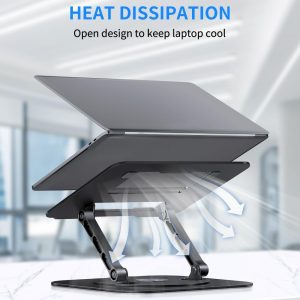 AOEVI Soporte ajustable para laptop con base giratoria de 360°, soporte para computadora portátil ergonómico plegable elevador para computadora portátil compatible con MacBook Pro/Air Notebook de