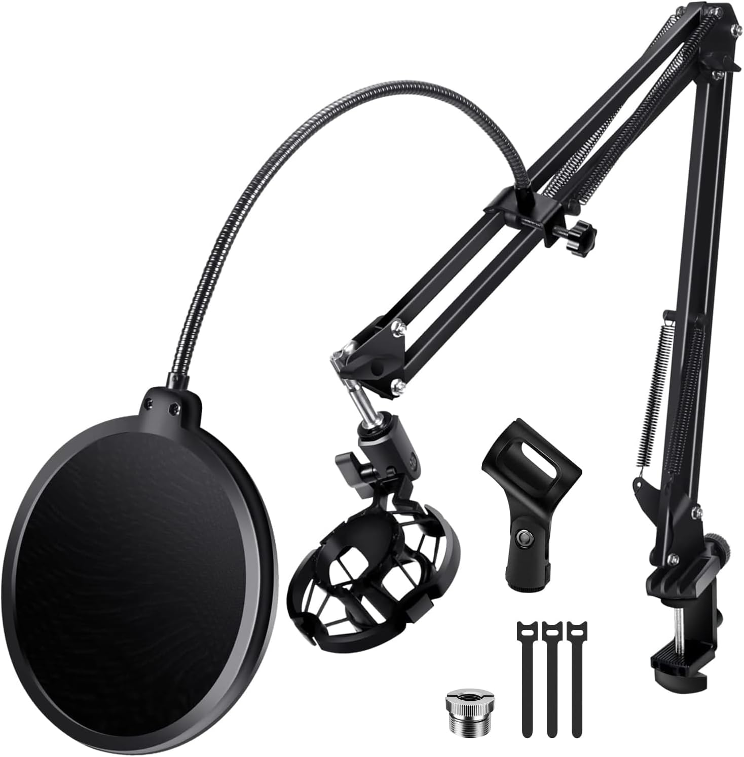 BILIONE Soporte de micrófono, soporte de brazo de micrófono para Blue Yeti QuadCast S SoloCast Snowball AM8 y otros micrófonos, con filtro pop montaje de choque clip para micrófono, bridas para cables
