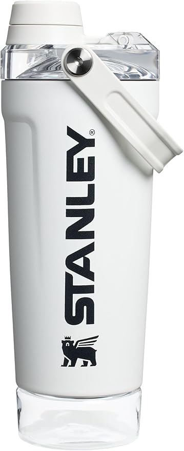 STANLEY Vitalize Shaker Bottle 20 oz | Leakproof Insulated Stainless Steel Shaker Cup | Base Storage and Twist On Fast Flow Lid | Protein Shakes and Pre Workout Powder | BPA-Free | Chalk