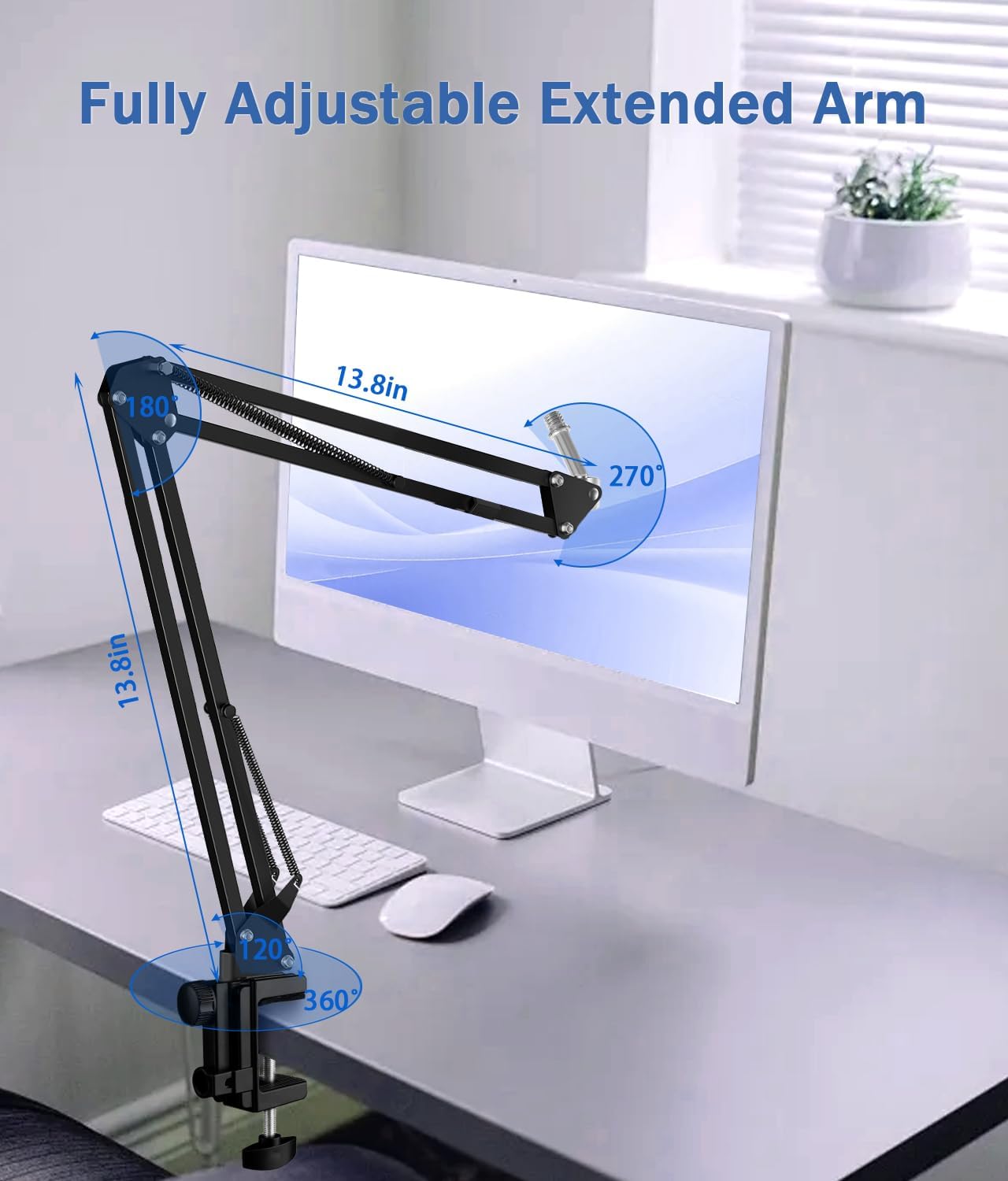 BILIONE Soporte de micrófono, soporte de brazo de micrófono para Blue Yeti QuadCast S SoloCast Snowball AM8 y otros micrófonos, con filtro pop montaje de choque clip para micrófono, bridas para cables
