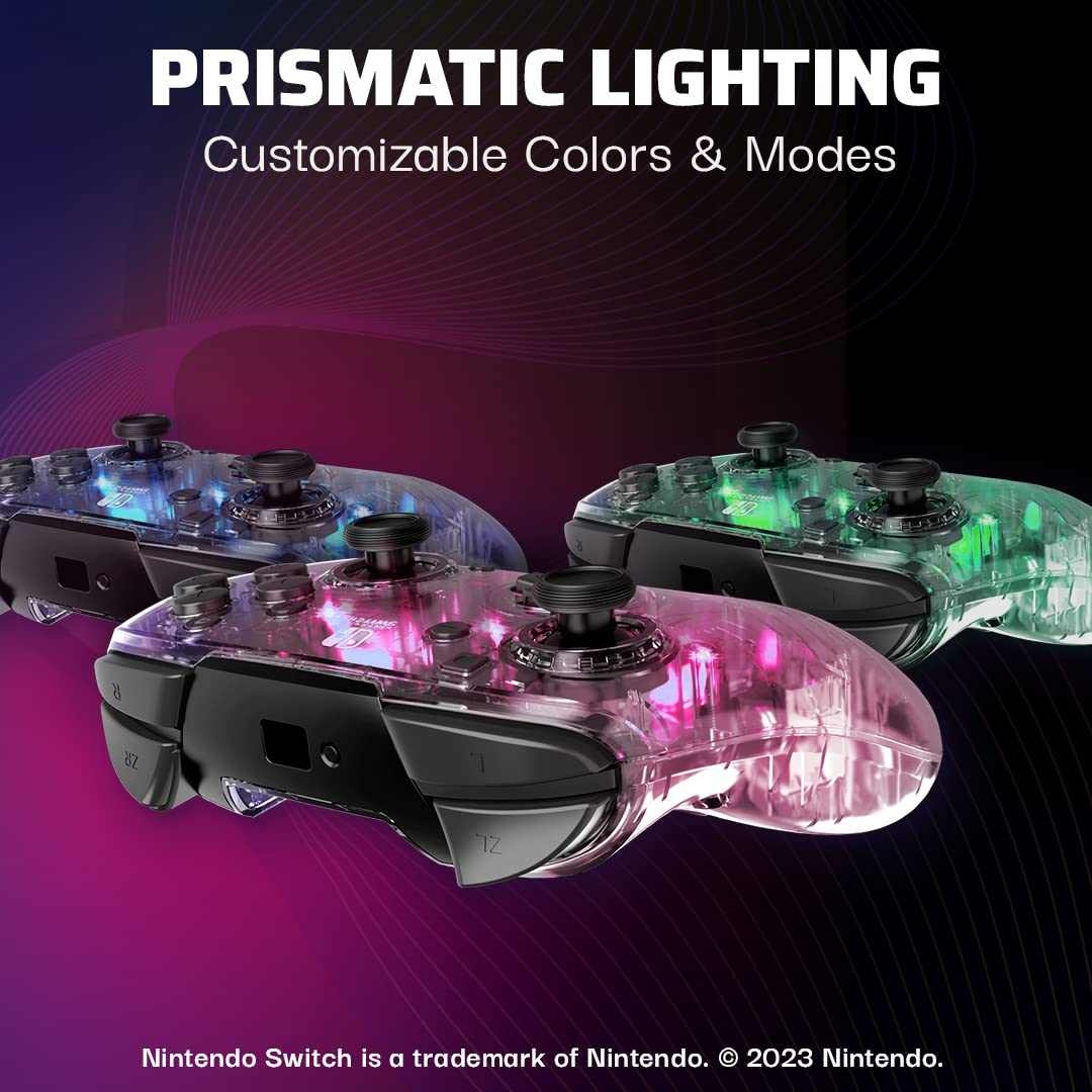 Afterglow Wireless RGB Controller - Nintendo Switch/Switch Lite/Switch - OLED Model, Nintendo Switch 2, Prismatic LED Lighting, Full Motion Control Gamepad, Customizable Paddle Buttons, Rechargeable