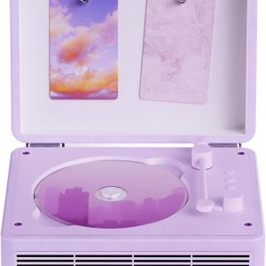 Reproductor de CD con altavoz Bluetooth, sonido de alta fidelidad, controlado por aplicación, pantalla magnética para fotos y pines, reproductor de música de escritorio retro, regalo para amantes de la música (morado claro)