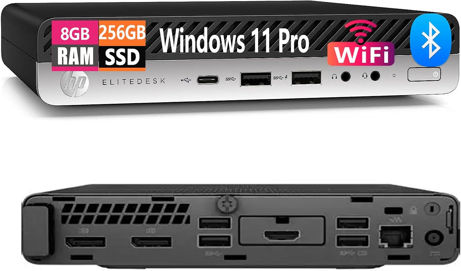 HP EliteDesk 800 G4 Mini Desktop PC, Core i5-8500T, 8 GB RAM, 256 GB SSD, USB BT, USB WiFi, Windows 11 Pro (Renewed)