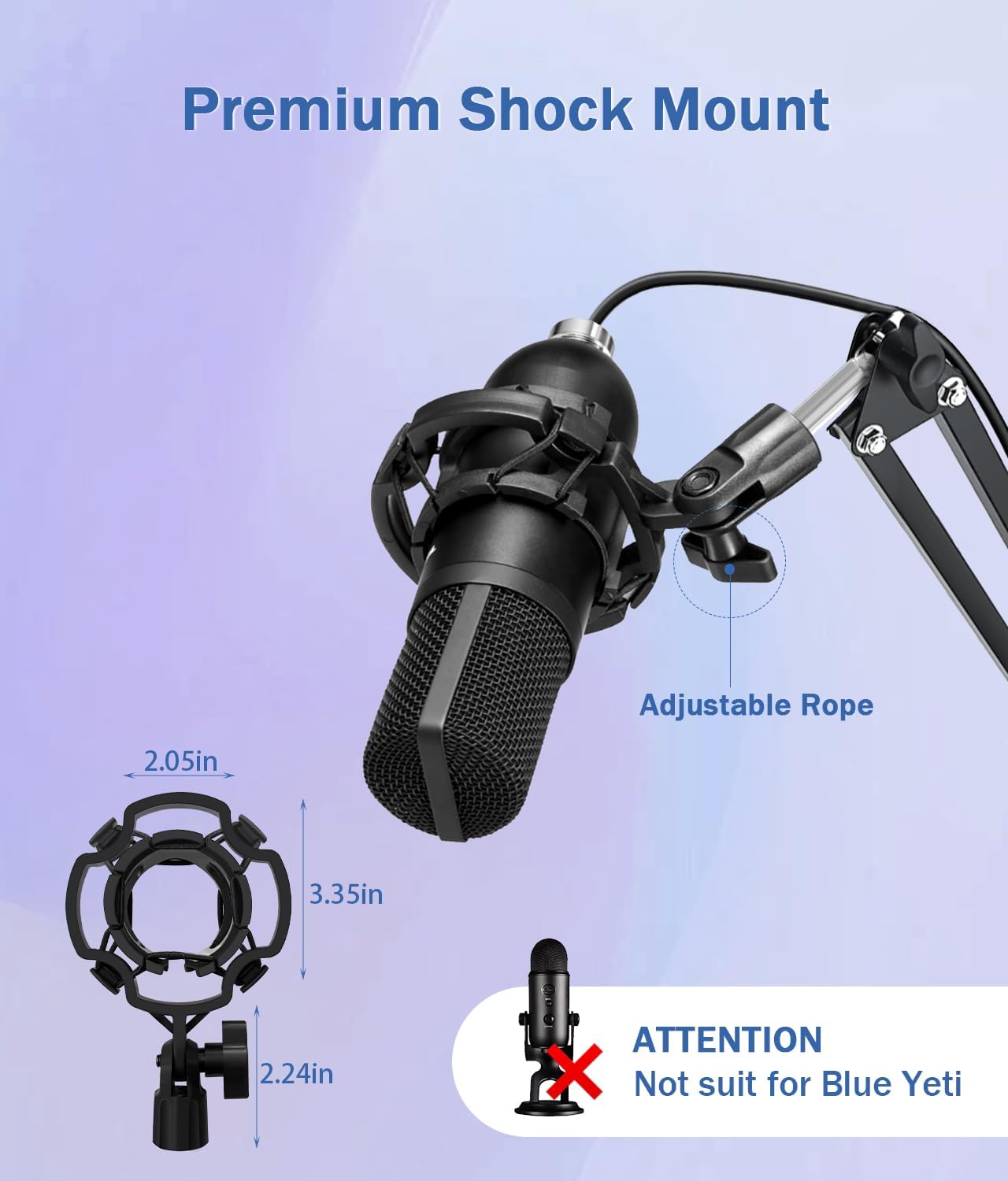BILIONE Soporte de micrófono, soporte de brazo de micrófono para Blue Yeti QuadCast S SoloCast Snowball AM8 y otros micrófonos, con filtro pop montaje de choque clip para micrófono, bridas para cables
