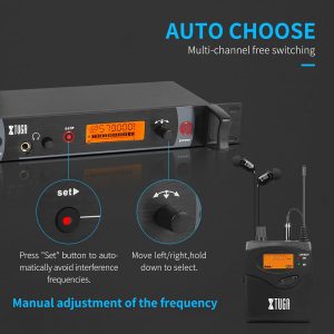XTUGA RW2080 Wireless in Ear Monitor System, Mono Wireless IEM System with 2 Receivers, UHF 2 * 40 Frequencies, 300Ft Stable Transmission for Musicians,Band,Studio & Stage Monitoring(572-599Mhz)