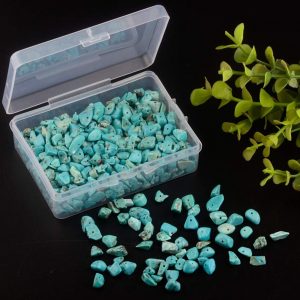 Chip Stone Beads Turquoise 5-8mm About 400 Pieces Irregular Gemstones Healing Crystal Loose Rocks Bead Hole Drilled DIY for Bracelet Jewelry Making Crafting (5-8mm, Turquoise)