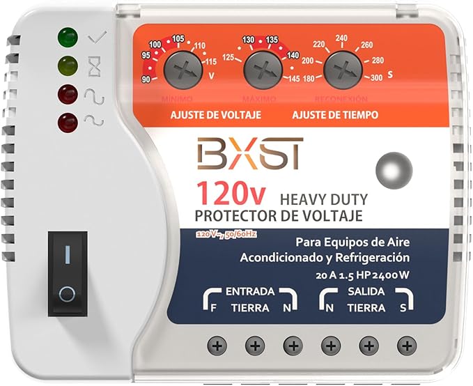 BXST Protector de sobretensión, regulador de voltaje de 20A, salida de protección contra sobretensiones de cableado resistente para refrigerador, TV, computadora y electrodomésticos, ajustable