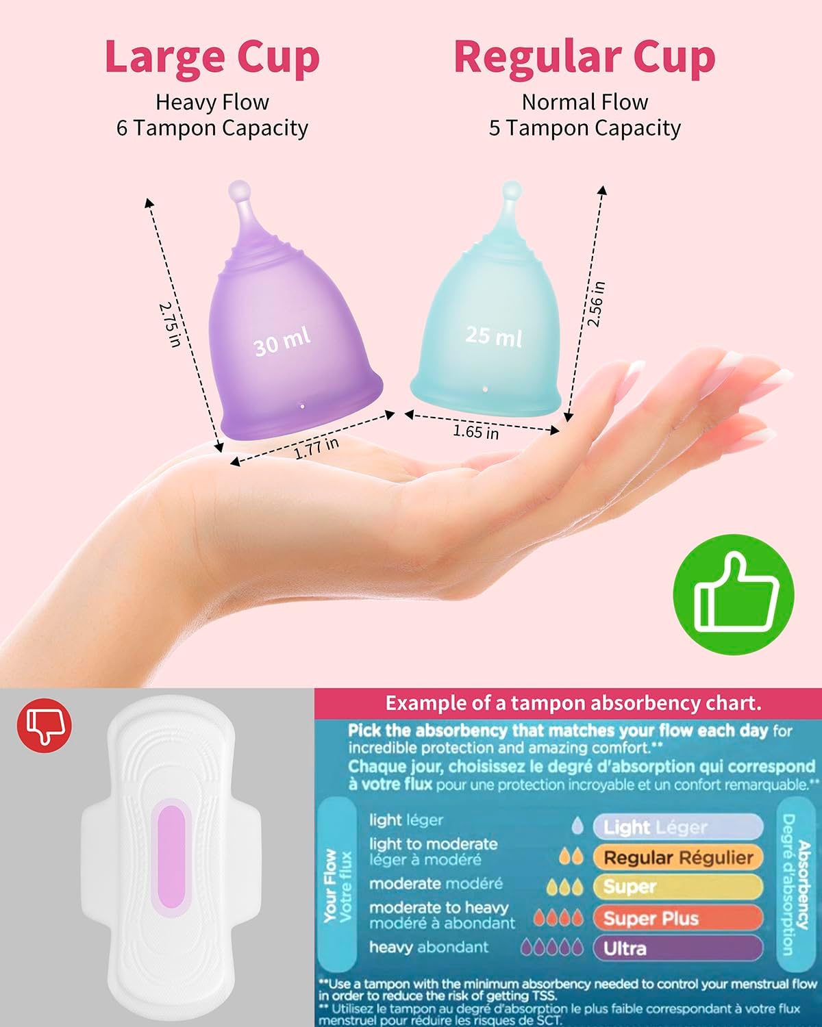 Esterilizador de vasos menstruales con 2 copas menstruales reutilizables, kit de lavado limpiador de tazas de período