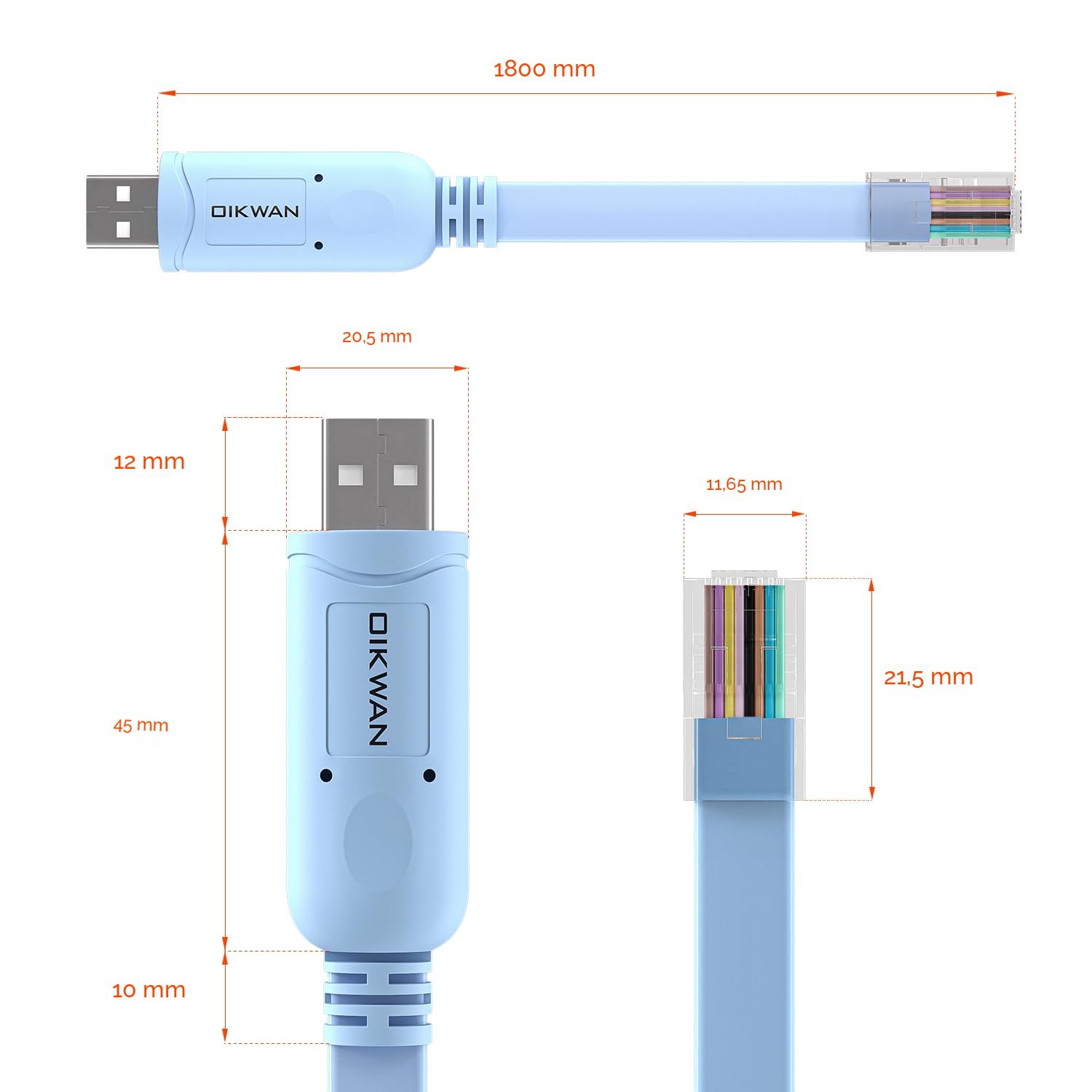 Cable de consola USB, cable de consola USB a RJ45 para routers/AP de Cisco, router/switch para Windows, Mac, Linux (1.8m, azul)