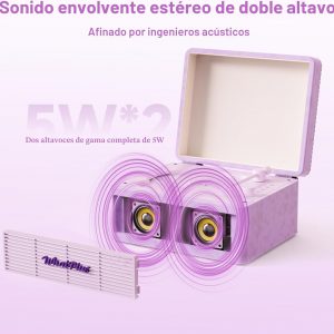 Reproductor de CD con altavoz Bluetooth, sonido de alta fidelidad, controlado por aplicación, pantalla magnética para fotos y pines, reproductor de música de escritorio retro, regalo para amantes de la música (morado claro)
