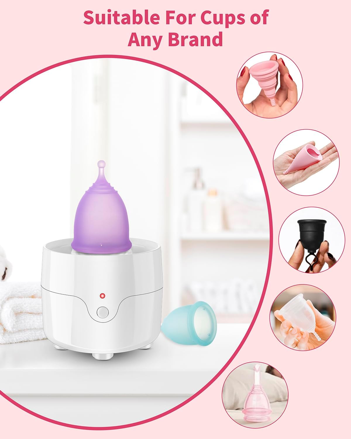 Esterilizador de vasos menstruales con 2 copas menstruales reutilizables, kit de lavado limpiador de tazas de período