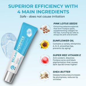 Crema Belani Fordyce – Ayuda a reducir las manchas de Fordyce, cuidado labial hidratante diario para labios secos, agrietados y sensibles a la oscuridad con aceite de girasol, extracto de loto y manteca de karité (0.7 onzas)