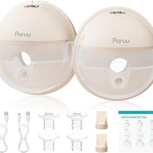 Paruu Hands Free Breast Pump P16, Wearable Breast Pump Electirc Portable with 4 Modes & 12 Levels, Max 309mmHg Strong Suction 19/21/24mm Flange Inserts Wearable Breastfeeding Pump, 2 Pack（Nude