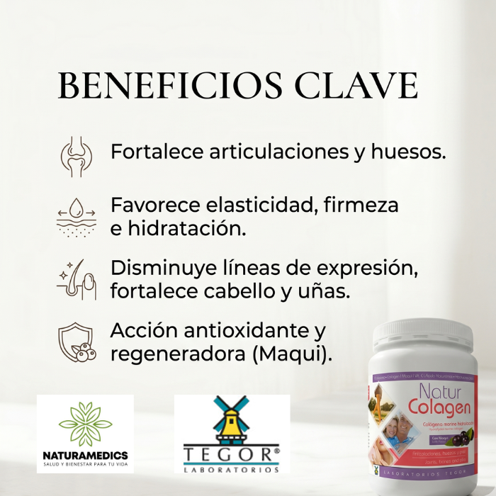 🌿 NaturColagen Tegor® | 300 g (Piel · Articulaciones · Cabello · Antioxidantes) ⭐ Fórmula premium importada de España que combina colágeno marino hidrolizado, ácido hialurónico, vitamina C y extracto de maqui para brindar apoyo integral a la salud de la piel, articulaciones y tejidos conectivos