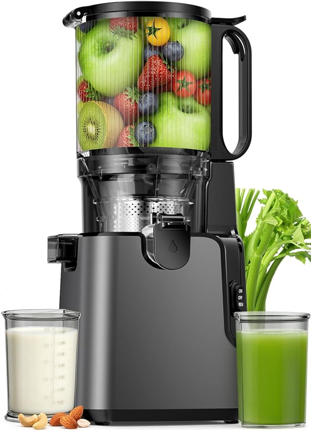 Máquinas exprimidoras con canal de alimentación grande de 5.8 pulgadas, exprimidor de prensa en frío para verduras y frutas enteras de 400 W, exprimidor de masticación lenta Máquina extractora de jugo