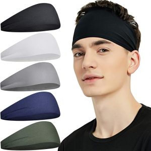 Pilamor Diademas deportivas para hombres (paquete de 5), diadema de entrenamiento que absorbe la humedad, diademas para correr, ciclismo, fútbol, yoga, banda para el cabello para mujeres y hombres