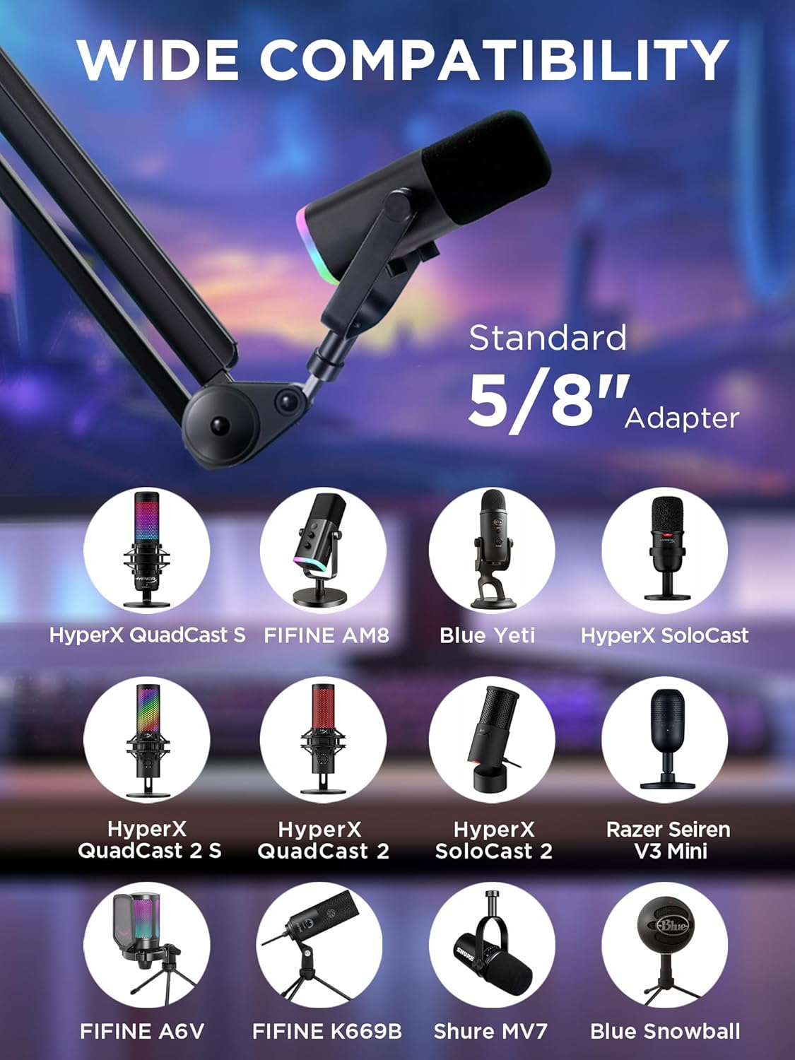 InnoGear Soporte de brazo de micrófono con gestión de cables para Blue Yeti, FIFINE AM8, K669B, HyperX QuadCast S, SoloCast, AT2020, Shure SM7B, MV7 y otros micrófonos