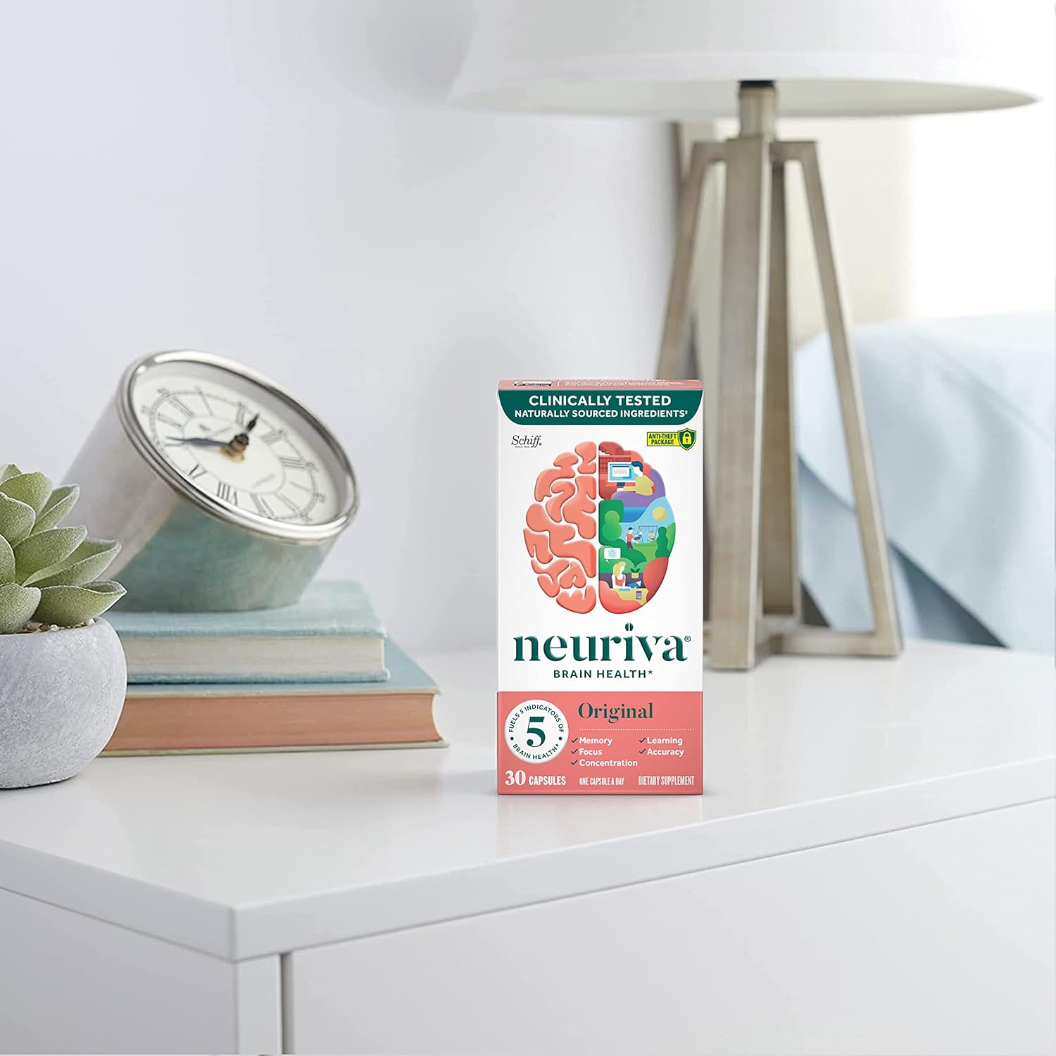 NEURIVA Suplemento cerebral original para memoria, enfoque y concentración, aprendizaje y precisión con nootrópicos clínicamente probados, fosfatidilserina y neurofactor, sin cafeína, cápsulas de 30 unidades