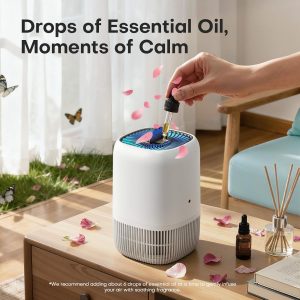 Air Purifiers for Home with High Efficiency Filter Up to 1076 Ft² for Pet Hair, Odors, Pollen, Smoke, Compact Air Cleaner with 3 Speeds, Timer, Aroma Quiet 360°Intake Filter, White