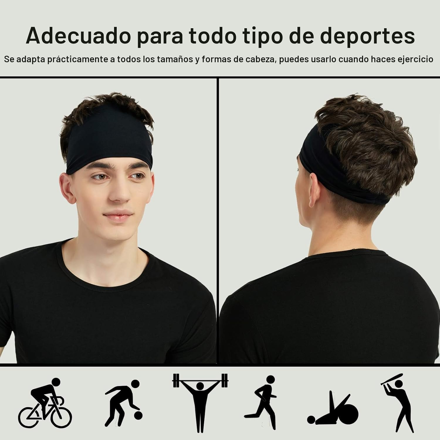 Pilamor Diademas deportivas para hombres (paquete de 5), diadema de entrenamiento que absorbe la humedad, diademas para correr, ciclismo, fútbol, yoga, banda para el cabello para mujeres y hombres