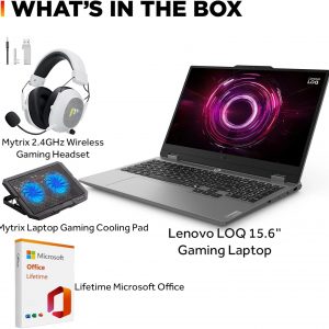 Lenovo LOQ - Laptop para juegos, pantalla FHD de 15.6 pulgadas de 144 Hz, AMD Ryzen 7 250, NVIDIA GeForce RTX 5060, 16 GB de RAM, SSD de 512 GB, Wi-Fi 6, teclado retroiluminado, Win 11 Home, Luna Grey, con accesorio Mytrix para oficina de por vida