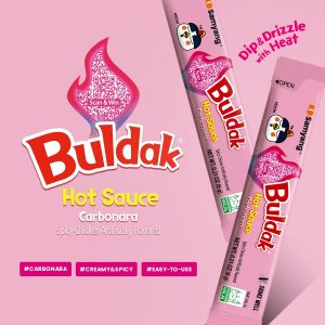 Samyang Buldak - Salsa coreana de pollo picante picante sabor carbonara, auténtica salsa coreana para aperitivos de ramen y inmersión, 0.17 onzas líquidas (paquete de 50)