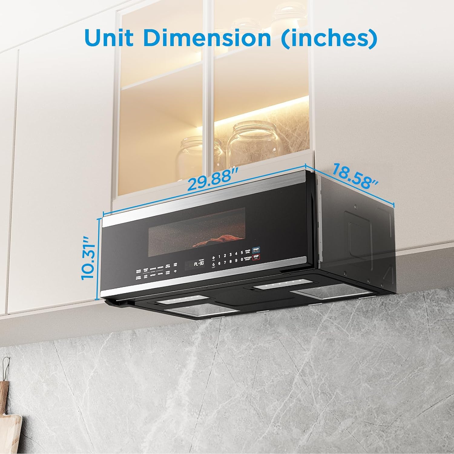 Midea MMO12S3ASTZ Microondas de sobremesa, 1.2 pies cúbicos Microondas delgados con cocción por sensor, Microondas de acero inoxidable, 1000W de potencia de calentamiento con ventilador de ventilación