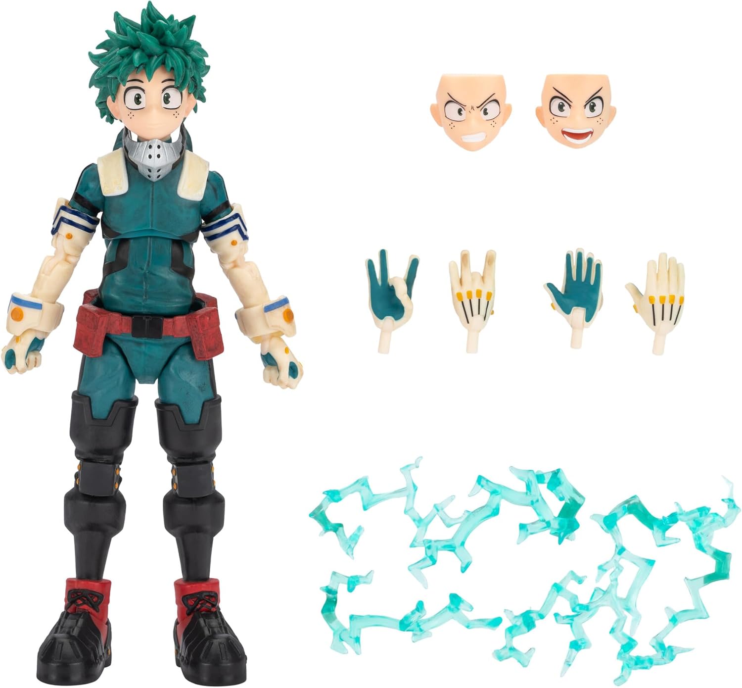 Total Anime Izuku Midoriya - Figura a escala de 6.5 pulgadas con placas frontales intercambiables, manos alternas y efectos energéticos