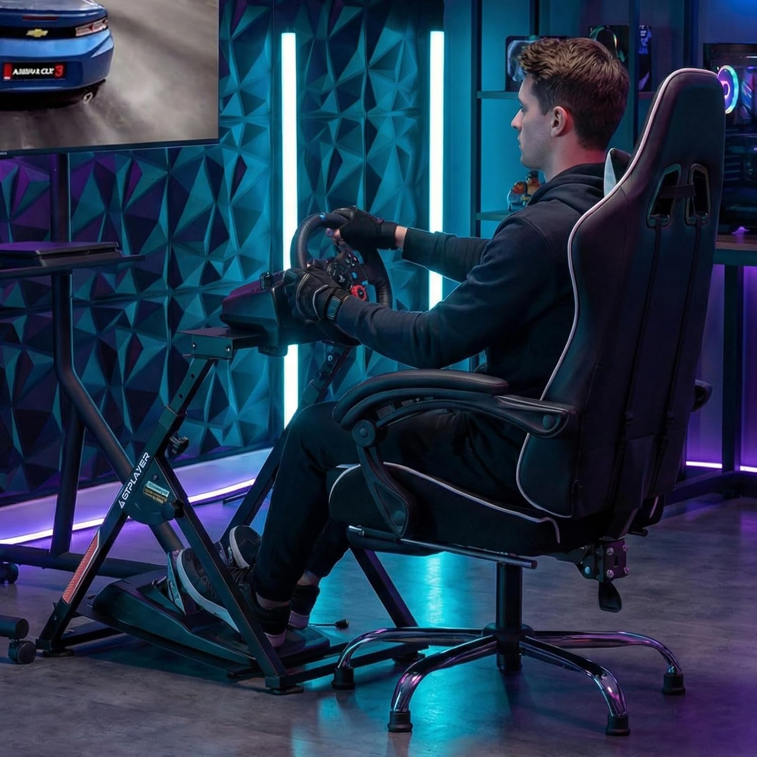 GTPLAYER Sim Racing Wheel Stand Simulator Cockpit Wheel Stand Racing Steering Shifter Mount fit for Logitech G25 G27 G29 G920 G923 Thrustmaster T330TS Gaming Stand Wheel Pedals NOT Included, Black