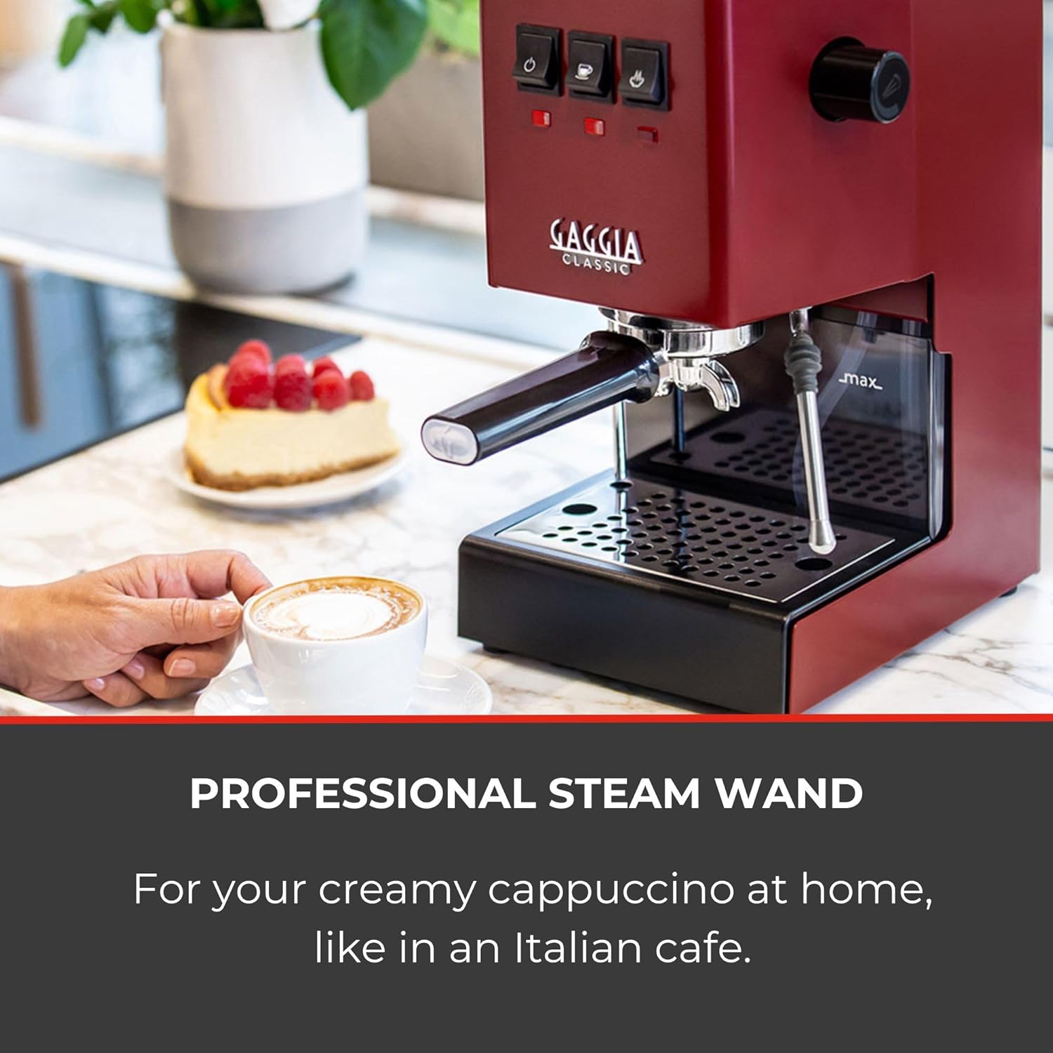 Gaggia RI9380/47 Classic Pro - Máquina de café expreso, 1.3 litros, color rojo cereza