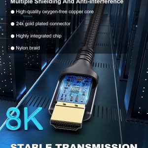 Certified 10K 8K HDMI 2.1 Cable 10 FT, 48Gbps Ultra High Speed HDMI® Cord Ethernet CEC 4K 240Hz 165Hz 144Hz 120Hz 8K 60Hz eARC Netflix HDCP2.3 HDR10+ PC Laptop RTX5090 TV Monitor Projector X-box PS5