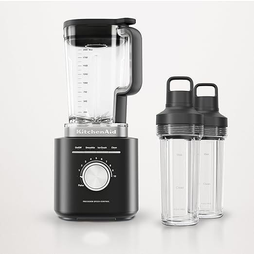 KitchenAid Pure Power - Licuadora con 2 frascos de mezcla personales, potencia máxima de 1700 vatios*, KSB2078, negro mate