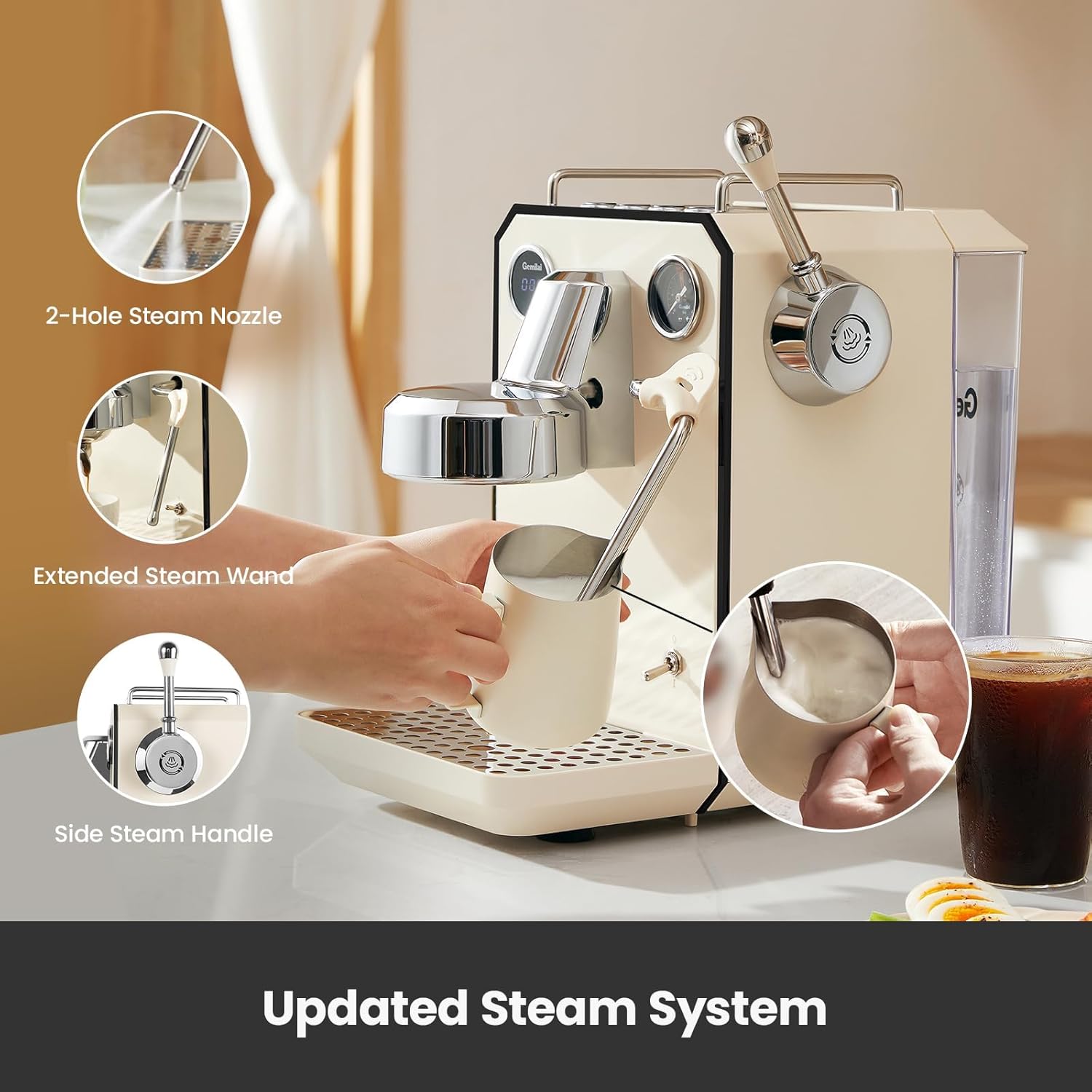 Gemilai Paquete de máquina de café expreso y molinillo de café eléctrico para capuchino, café con leche