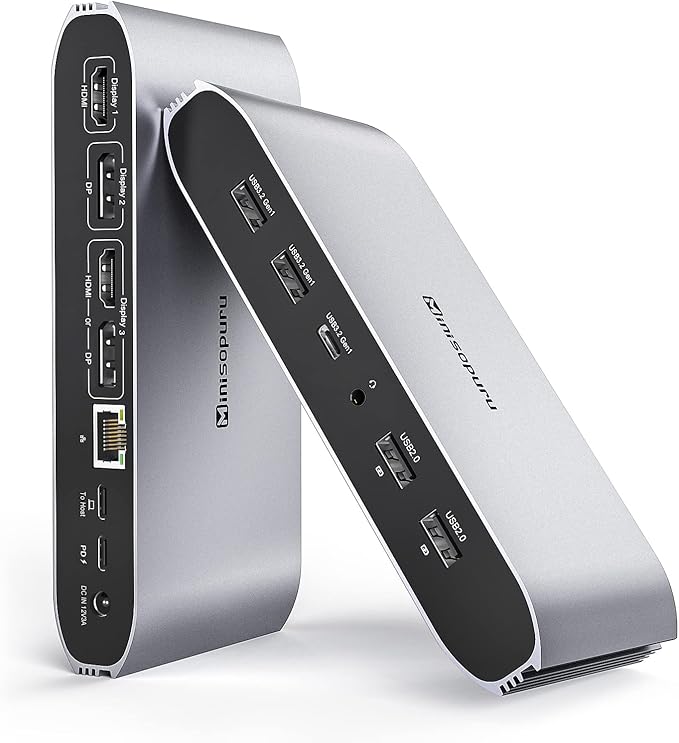 Estación de acoplamiento de triple visualización Minisopuru Displaylink para MacBook M1/M2/M3/M4/Windows, estación de acoplamiento DisplayLink con 2 HDMI y 2 DisplayPort, carga de 100W, datos USB-C