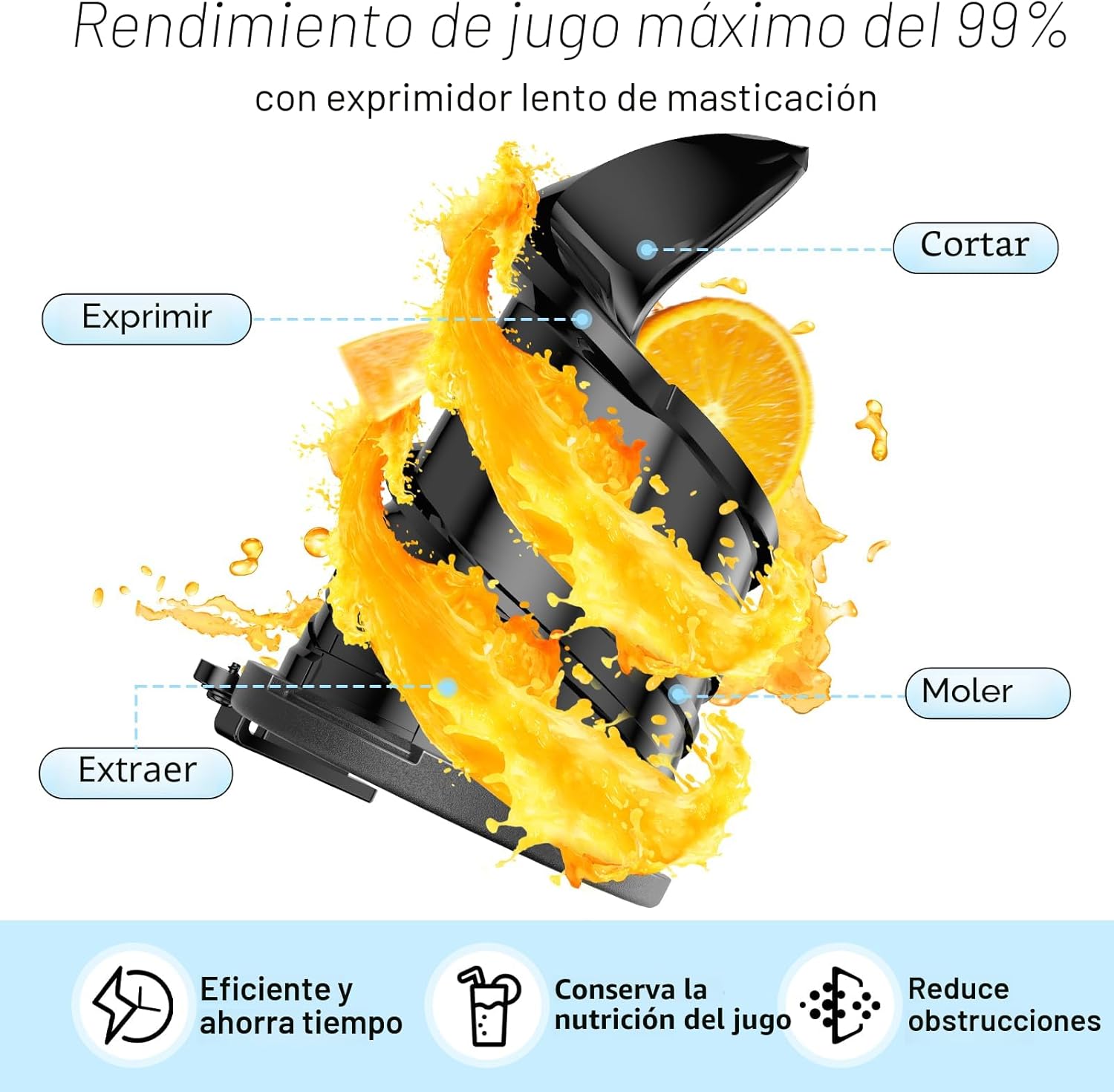 Máquinas exprimidoras con canal de alimentación grande de 5.8 pulgadas, exprimidor de prensa en frío para verduras y frutas enteras de 400 W, exprimidor de masticación lenta Máquina extractora de jugo