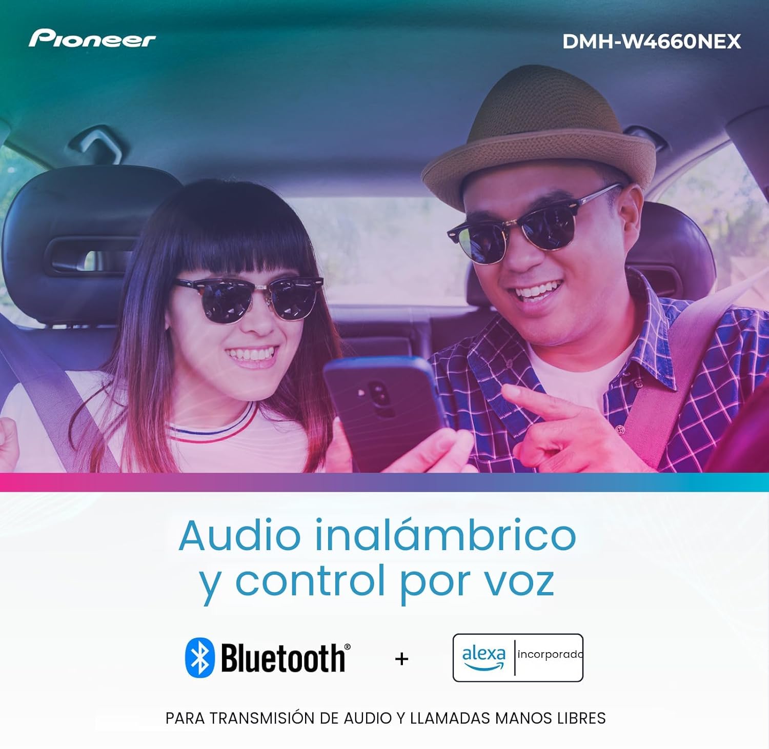 Pioneer DMH-W4660NEX - Pantalla táctil capacitiva de 6.8 pulgadas, doble DIN, inalámbrico y con cable, Apple CarPlay y Android Auto, Amazon Alexa integrado, Bluetooth, radio HD, cámara de respaldo