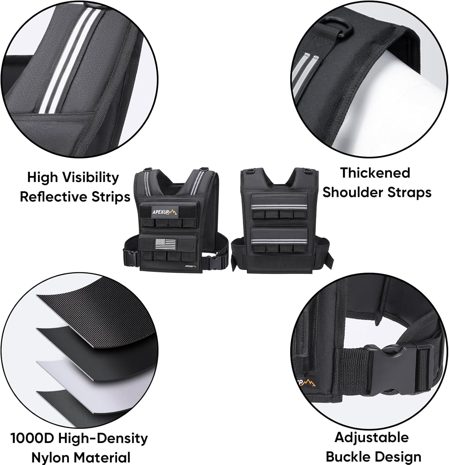APEXUP Adjustable Weighted Vest Men 20lbs/30lbs/40lbs Weights with Reflective Stripe, Weight Vest Woman Workout Vest for Strength Training Running Walking
