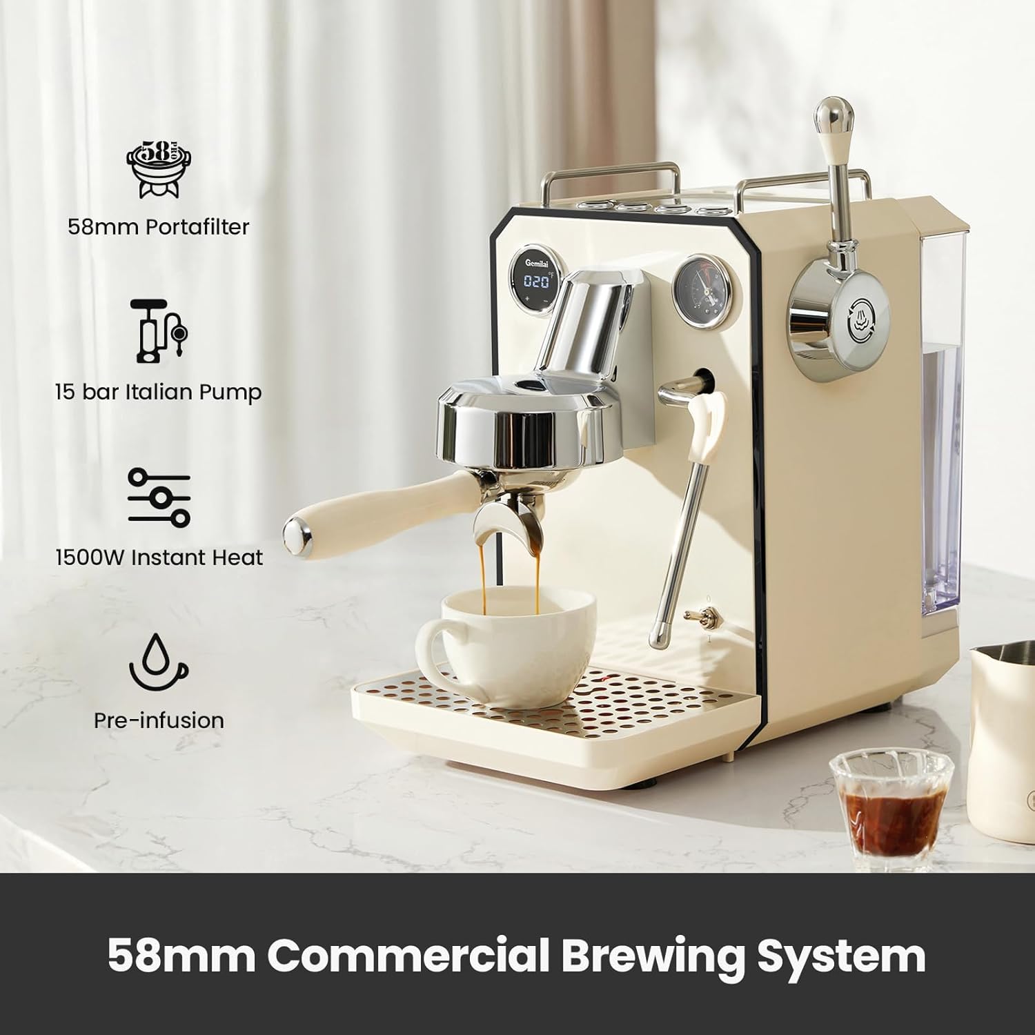 Gemilai Paquete de máquina de café expreso y molinillo de café eléctrico para capuchino, café con leche