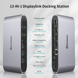Estación de acoplamiento de triple visualización Minisopuru Displaylink para MacBook M1/M2/M3/M4/Windows, estación de acoplamiento DisplayLink con 2 HDMI y 2 DisplayPort, carga de 100W, datos USB-C